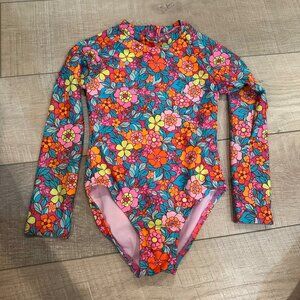 Girls Floral Long-Sleeve One-Piece Swimsuit XS By Cat & Jack Bright Multicolor
